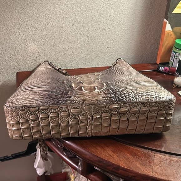Brahmin Croc-Embossed Hobo Bag in Brown and Cream - Picture 9 of 12